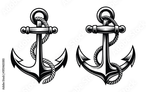 Nautical Anchor with Rope Illustration, Classic Nautical Anchor with Twisted Rope, Traditional Sailor Anchor with Rope Wrap