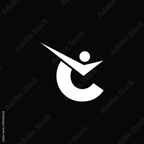 check mark human logo white letter C design white on black