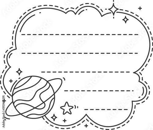 Galaxy space planet kids memo note template. Scrapbook or dairy vector memo note frame. Kids education schedule sticker or To Do list label with fantasy space planet, galaxy stars