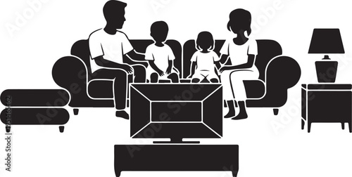 Black silhouette family watching television together on couch