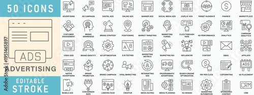 Advertising line icon collection, Editable stroke. Vector illustration.