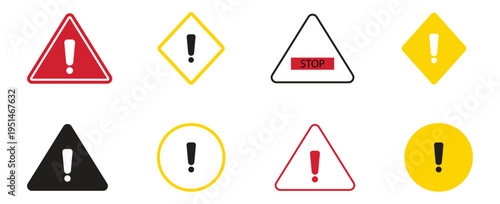 Collection of caution.isolated, danger and warning signs.  triangle Caution or Alert Risk Warning Attention Icon Set.