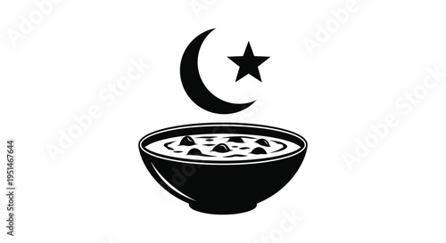 A black silhouette of a bowl with a crescent moon and star above it silhouette