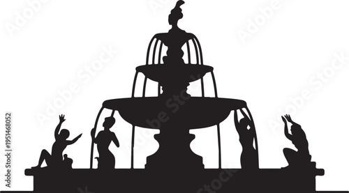 Black silhouette of a fountain with four statues water