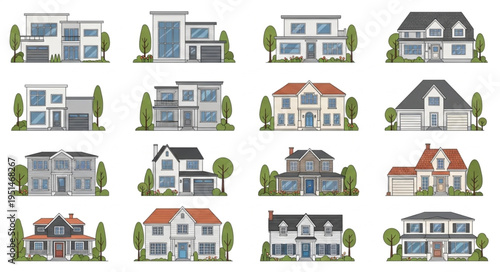 set of cartoon houses