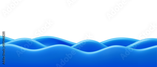3d ocean and sea water wave background with smooth blue swell and glossy gradient render. Marine vector liquid motion with curved fluid layers, realistic seascape, fresh and calm aquatic backdrop