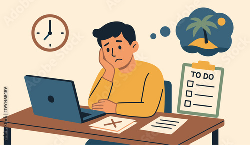 Tired Man Working at Office Desk