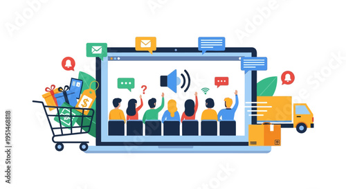 Online Shopping, Customer Feedback & Delivery: E-commerce Digital Interaction Concept