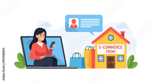 Female Entrepreneur Running E-commerce Business from Home with Digital Devices