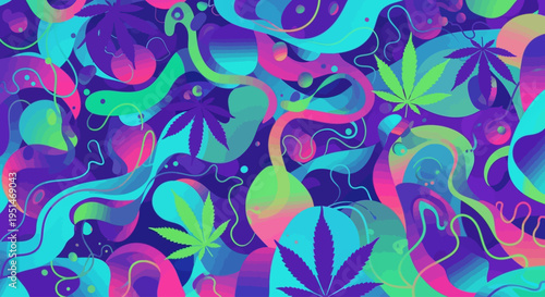 Vibrant Abstract Cannabis Art A Psychedelic Fusion of Colors and Marijuana Leaves
