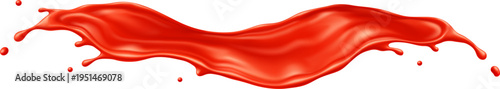 Tomato juice drink and ketchup sauce wave splash. Realistic 3d vector red sauce splashing. Fluid pouring stream swirl or spill beverage or cooking ingredient. Liquid fresh drink flow motion with drops