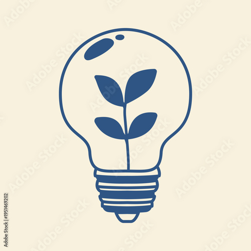 Eco friendly light bulb with plant inside doodle vector green energy concept
