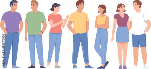 Set of diverse people talking and interacting together representing friendship social connection community and human relationships in modern flat vector illustration.