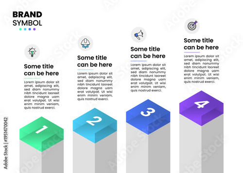 Infographic template. 4 growing columns with icons