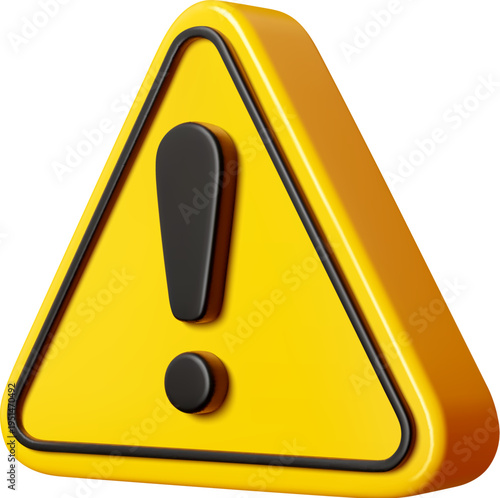 3d alert sign icon of vector yellow triangle with realistic exclamation mark in black line frame. Danger, alert or caution, attention and hazard, safety or traffic warning sign