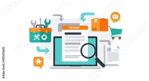 Online Repair Service Workflow with Diagnostics, Order Fulfillment & Customer Support Concept
