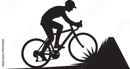 Black silhouette of cyclist riding bike up ramp bicycle
