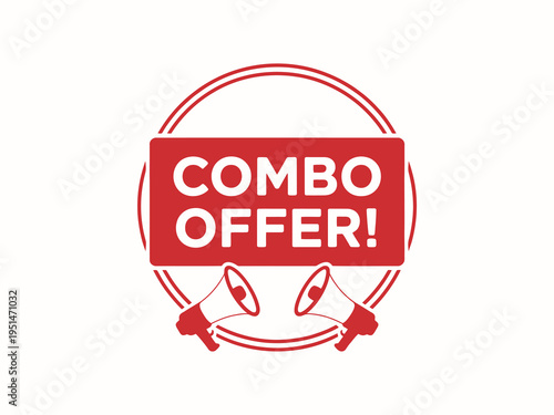 Red circular combo offer sign with megaphones in white for promotion sale marketing vector illustration