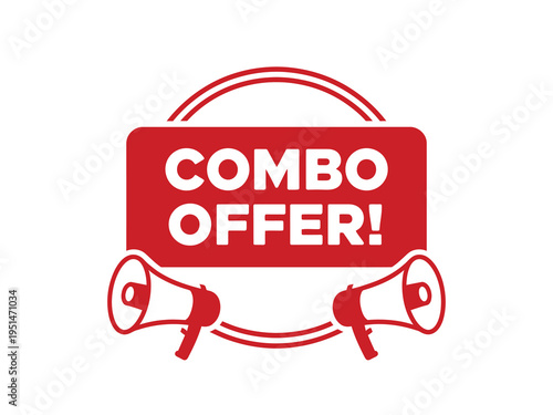 Combo offer badge with megaphones in red circle design for sale promotion marketing advertising vector