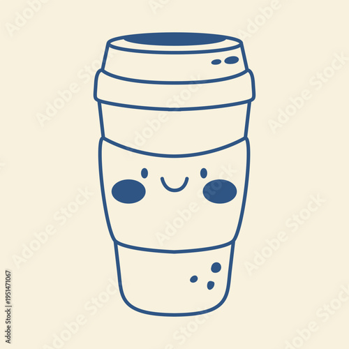 Kawaii reusable coffee cup doodle illustration eco friendly morning routine