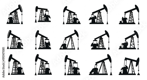 Silhouette Oil Pumpjacks - A Collection of Industrial Energy Extraction.