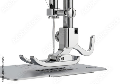 Sewing machine presser foot and needle isolated on transparent background