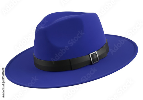 Stylish blue fedora hat isolated on transparent background