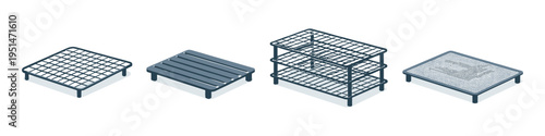 Various types of metal storage racks and shelving units for organization