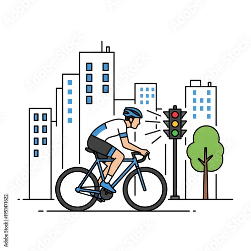 Cyclist riding a bicycle through a modern city street.