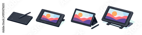 Digital drawing tablets for artists in various styles and orientations