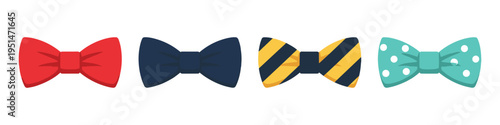 Collection of four distinct bow ties with various patterns and colors