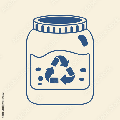 Reusable glass jar with recycle sign vector outline doodle zero waste lifestyle