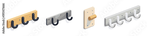 Various wall-mounted hooks for organizing and storage purposes