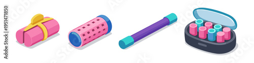 Collection of colorful hair rollers and curlers for styling hair
