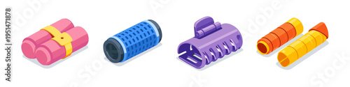 Collection of colorful hair rollers and curlers for styling hair