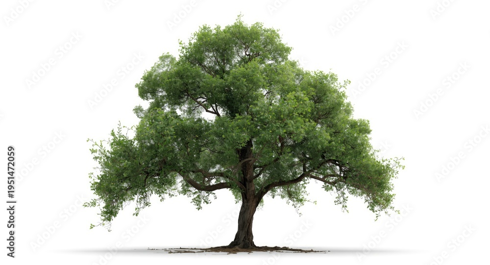 Fototapeta premium Single towering hackberry tree set before a white plain background