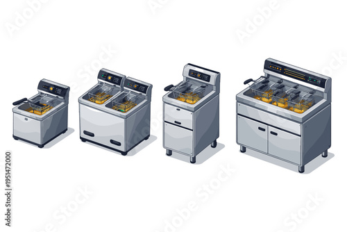Different sizes of commercial deep fryers for various food service needs