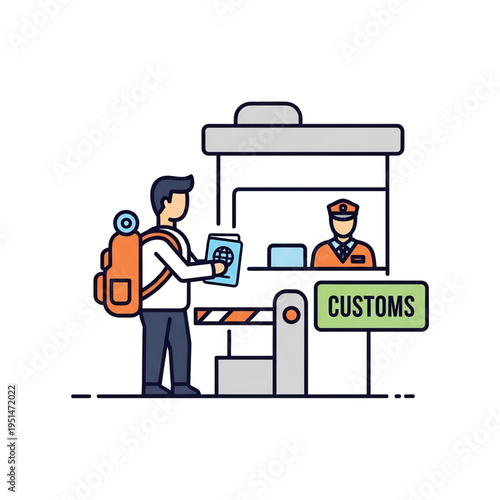 Traveler passing through airport customs checkpoint.
