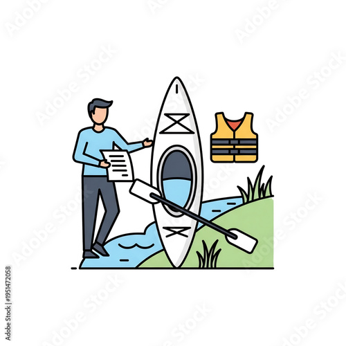 Kayaker paddling a kayak on a river or lake.