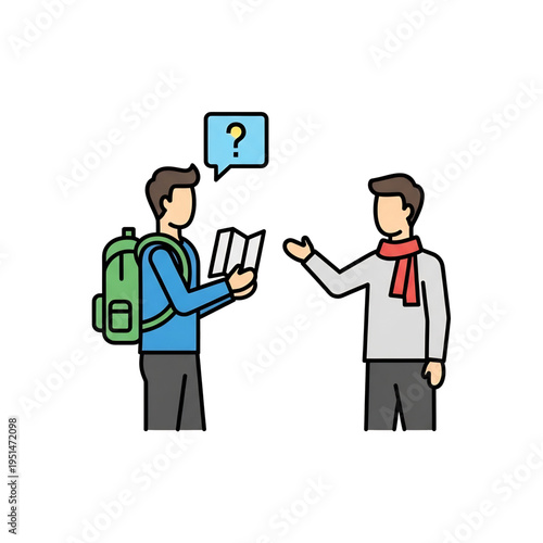 Two people communicating and asking for directions.