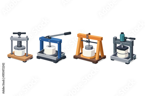 Variety of cheese press tools for home cheese making and dairy production