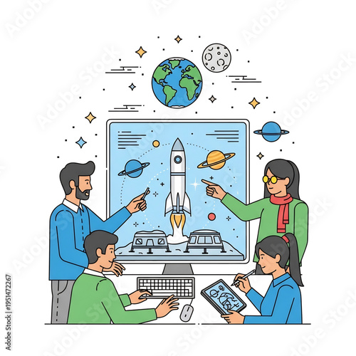 Team discussing global technology and innovation ideas.