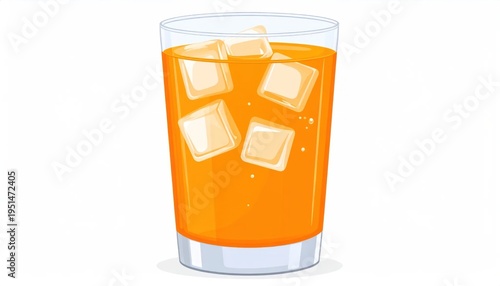 Glass of Orange Juice with Ice Cubes.