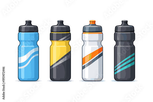 Colorful assortment of sports water bottles in various designs