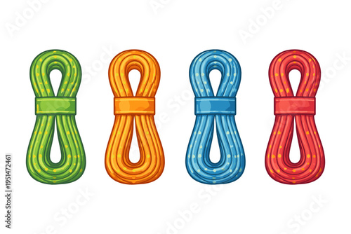 Colorful climbing ropes ready for adventure or sports activities