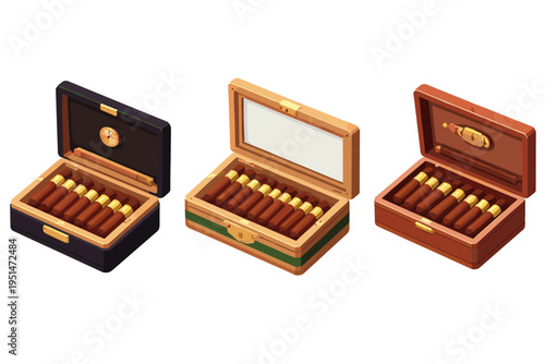 Stylish cigar boxes with diverse designs for collectors and enthusiasts