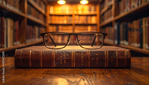 Glasses on a Leather Bound Book.