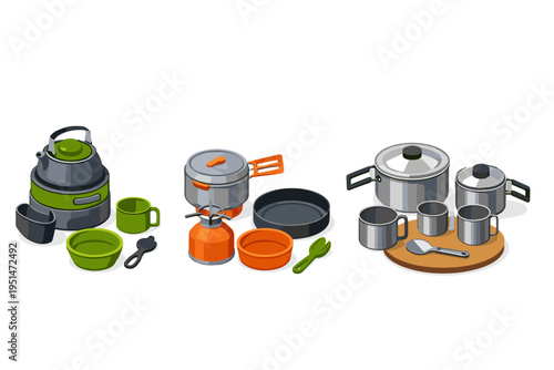 Colorful camping cookware set for outdoor cooking and dining essentials
