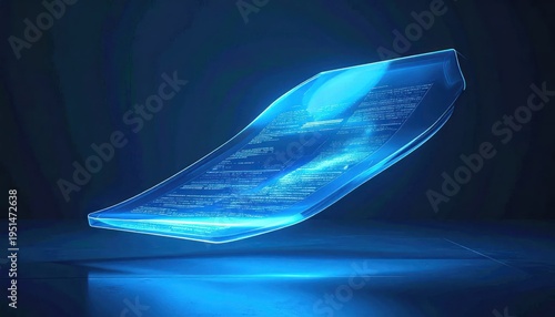 Glowing Blue Glass Surface with Reflections.