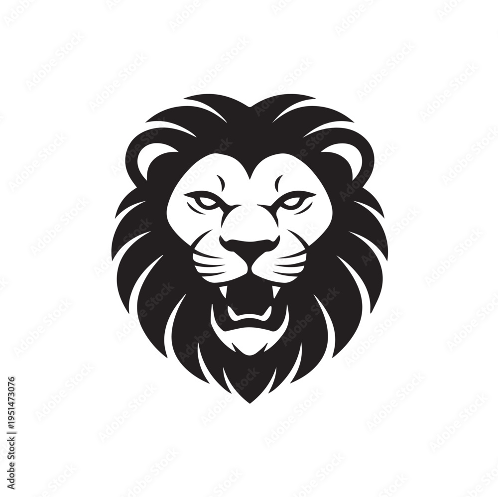 Fototapeta premium Majestic Lion Head Vector Illustration - King of Jungle Logo SVG - Tribal Lion Face Silhouette for T-shirt Design